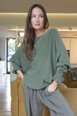 Conrad Batwing Ruffle Cuff Knit Moss 